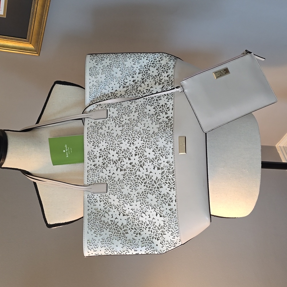 Kate Sade Elegant White Laser-Cut Tote Bag